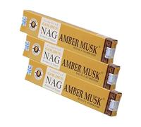 NKlaus 3 varillas de incienso Golden Nag Amber Musk de 45 g, aroma picante y cálido con notas de almizcle, 100% natural, 3 incienso para relajación y bienestar