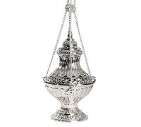 NKlaus 32cm Quemador de Incienso latón niquelado Cadena 40cm tazón Interior Ø 18cm incensario Colgante Recipiente para la Mezcla de Incienso Hecho a Mano 3313