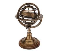 NKlaus Bola armilar de latón antiguo sobre base de madera, 17,5 x 13,5 cm, decoración 11569