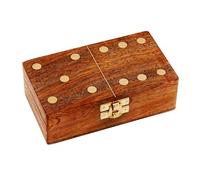 NKlaus Caja de dominó compacta de madera de mango y latón, 14,5 x 8 x 4,5 cm, diseño retro 15938