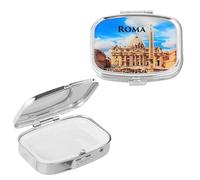 NKlaus Caja de metal con diseño de ROM - Rosario de metal plateado 5,5 x 4 cm pequeño Basílica de San Pedro, estuche rectangular de metal para viajes y peregrinaciones