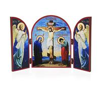 NKlaus Crucifixión de Cristo tríptico icono de madera 25x16cm cristiano 11321