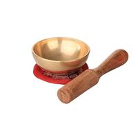 NKlaus Cuenco tibetano pequeño aprox. 6 x 2,5 cm - Cuenco tibetano de latón con mazo de madera y cojín de tela, para meditación, trabajo sonoro y yoga