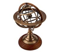 NKlaus Esfera armilar de latón antiguo, base de madera, 27 x 19 cm, bola armilar astronómica 11570