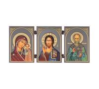 NKlaus - GM de Kazan y Jesús Cristo y San Nicolás - Icono Tríptico - 8,5x13cm - Cristiano 16499