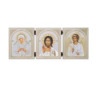 NKlaus - Icono - Madre de Dios de las Siete Flechas y Jesucristo y Ángel de la Guarda - Casa Tríptico altar - 12x31cm - Iconografía 16510