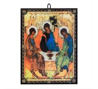 NKlaus Icono ortodoxo sobre madera - La Santísima Trinidad (icono de Rublev) - 9,7 x 13,5 x 1,2 cm - Imagen icono bizantina de la Trinidad para rincón de oración, hogar y regalo 60065