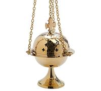 NKlaus Incensario con Cadena de Cruz 52cm Quemador de Incienso Latón Giratorio Deco Oro 7610