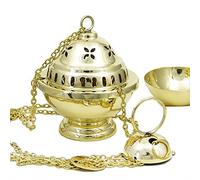 NKlaus incensario Dorado de latón con Cadena 60 cm y Copa extraíble Quemador Artesanal para Incienso meditación Ritual purificación Regalo Espiritual Hecho a Mano Altura 14 cm 2914