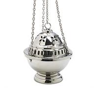 NKlaus incensario Plateado de latón con Cadena 60 cm y Copa extraíble Quemador Artesanal para Incienso meditación Ritual purificación Regalo Espiritual Hecho a Mano Altura 14 cm 2915