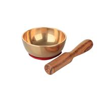 NKlaus Juego de cuenco tibetano mediano, aprox. 7 x 3 cm, cuenco tibetano hecho a mano de latón con mazo de madera y cojín rojo, ideal para yoga, meditación y atención plena