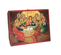 NKlaus La última cena, icono cristiano de madera sellado 16x12,5 hecho a mano 37036