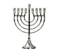 NKlaus Lámpara de Hanukkah 9 Brazos de latón niquelado Altura 21,5cm portavelas Festival de Las Luces Trabajo Manual 10900