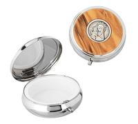 NKlaus Lata de 6 cm con madre de la iglesia - Rosario de metal pequeño de madera de olivo y metal, grabado Mater Ecclesiae, ideal para hostias y objetos devocionales