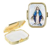 NKlaus Lata dorada de 5,5 x 4 cm, rosario rectangular, caja metálica pequeña con representación de color de María, compacto e inspirado en religiosos