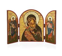 NKlaus Madre de Dios de Vladimir Icono Tríptico Madera 25x16cm Cristiano 13884