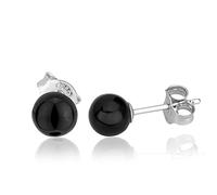 NKlaus par de aretes de ónix genuino plata esterlina 925 chapado en rodio 6mm pendientes redondos damas 3776