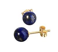 NKlaus par de auténticos pendientes de bola de lapislázuli 6mm oro amarillo 585 Pendientes de oro de 14K 7945