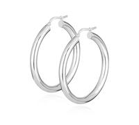 NKlaus Par de pendientes de aro de plata 925 redondos de 4 mm de ancho, elegantes pendientes para mujer, estilo atemporal para mujer, ideales para trajes elegantes, 20mm, Plata de ley