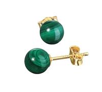 NKlaus par de pendientes de bola de malaquita genuina 6mm oro amarillo 333 pendientes de oro de 8 quilates 7946