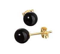 NKlaus par de pendientes de bola negra de ónix genuino 6mm oro amarillo 333 pendientes de oro de 8 quilates 7948
