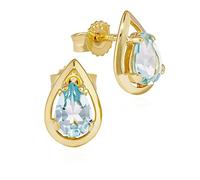 NKlaus Par de pendientes de lágrima, Set Pendientes, Topacio Azul Real 333, Oro Amarillo de 8 Quilates, 10 x 6 mm, 11940