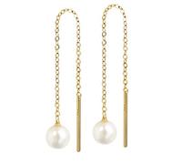 NKlaus par de pendientes de perlas de agua dulce pull through 4,2mm oro amarillo 333 Pendientes de oro de 8 quilates con cadena de anclaje perlas de corte de diamante pendientes de oro 7962