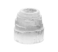 NKlaus Portavelas con forma de torre de selenita de 8,5 cm - Portavelas de piedra curativa natural para meditación, reiki y energía espiritual, ideal como decoración y regalo