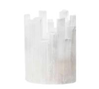NKlaus Portavelas de Selenita en Forma de Torre 12,5 x 10 cm - Cristal Natural para Meditación, Esoterismo y Limpieza Energética - Decoración Blanca de Piedra en Bruto 16655