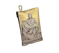 NKlaus Rosario 10 x 15 cm - Pieta Virgen María con Cuerpo de Jesús, estuche dorado bordado con cremallera y correa de transporte