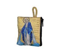 NKlaus Rosario 6,6 x 7,2 cm - María Inmaculada Concepción en azul, bordado dorado con cremallera y trabilla - Estuche religioso para oración y devoción