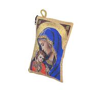 NKlaus Rosario 7 x 10 cm - María con niño Jesús bordado azul y dorado, cremallera y lazo dorado - Estuche religioso para oración y peregrinación