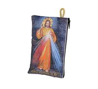 NKlaus Rosario de 10 x 15 cm - Jesús misericordioso con diseño de rayos, bolsa de tela bordada con cremallera para rosario y objetos de devoción