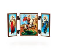 NKlaus - San Jorge matador de dragones - tríptico de iconos cristianos - pequeño altar de viaje de madera 36154