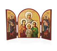 NKlaus Sofía de Milán y sus hijas Fides tríptico icono de madera 25x16cm 11311