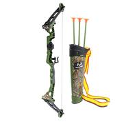 NKOK Realtree Jr. - Juego de arco compuesto; flechas de ventosa con punta de PVC que se pueden propulsar hasta 40 pies; 3 flechas y objetivo; alcance LED rojo; a partir de 6 años