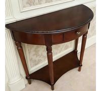 NKSTRWR Consola De Media Luna De Madera Maciza con Cajón, Mesa De Entrada Elíptica Vintage De 2 Niveles, Patas Talladas,para Decoración del Hogar Y El Pasillo(Dark Walnut,31.9 * 13.8 * 31.9'')
