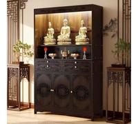 NKWVHI Altar Budista de bambú: con un diseño de inspiración China con estantes escalonados y Puertas de Armario, Disponible en Varios tamaños. Adecuado para Salones, Espacios, etc.,102 * 37 * 174cm