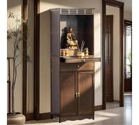 NKWVHI Mesa Altar de Bambú - Armario Pooja (Varios tamaños), Mesa de Meditación con Puerta de Armario, Banco de Oración Chino, Altar Oudista para Salón. (Marrón Oscuro, 60 * 37 * 172cm)