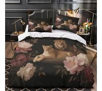 NLAESGHOG Leona y león 3D Impresión Edredón Funda 3pz Microfibra Ligera Animal Salvaje Funda de edredón 2 Fundas Antimanchas Adultos Familia Single (135x200cm)
