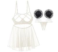 NLAND Mujer Lingerie Atractivo de Encaje y Tul Atractivo Bodysuit Conjunto Ropa de Dormir Conjunto Transparente Atractiva Babydoll(Blanco,M)