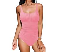 NLAND Traje de Baño de una Pieza para Mujer Correas Espaguetis Mujer Pliegues Bañador Bikini Retro(Rosa,XL)