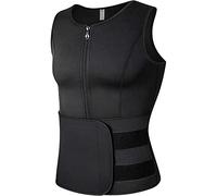 NLAVW Chaleco Corporal para Hombre, Moldeador de Cuerpo, Entrenador de Cintura con Cremallera, Soporte para la Espalda, Vientre Caliente, Pecho, Quema de Grasa, Camiseta sin,Black b,S