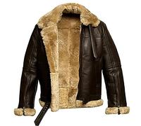 NLAVW Hombres Chaqueta de Invierno de Vuelo, Chaqueta de Cuero Shearling Bomber Relleno Caliente Biker Motocicleta Abrigo de Piel,Beige,XXL