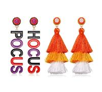 NLCAC 2 pares de pendientes de Halloween con cuentas BOO calabaza caramelo maíz borla pendientes colgantes espeluznantes disfraces de Halloween decoraciones fiesta joyería regalos, Metal, no saber