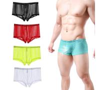 NLIADVY Calzoncillos Tipo bóxer Totalmente Transparentes de Malla Sexy de Seda de Hielo, Ropa Interior Transparente Fina para Hombres, bóxer Sexy de Malla de Cintura Media (XL,4PCS)