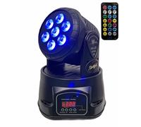 NLIGHTING Mini cabeza móvil LED Wash 7 x 10 W RGBW Full Color + blanco + mando a distancia control remoto DMX Master/Slave Luces DJ en casa Set Fiesta Mini Discoteca