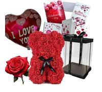 NLIGHTING Oso de peluche de rosas - Idea de regalo para él, novia, esposa con globo, rosa grande, Lovebox regalo de San Valentín