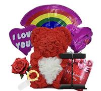 NLIGHTING® Oso de Rosa Oso de Peluche Teddy Rose Regalo Novia para Ella Mujer mamá Peluche de Rosas Idea Regalo Lovebox Besos Caja Cinta con corazón Blanco