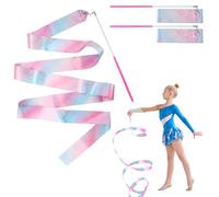 nllkii 2 cintas de baile intermitentes con varita rosa, cinta de gimnasia de 78.7 pulgadas, cinta de baile para niños, para espectáculos de talentos, baile artístico, giro de bastón